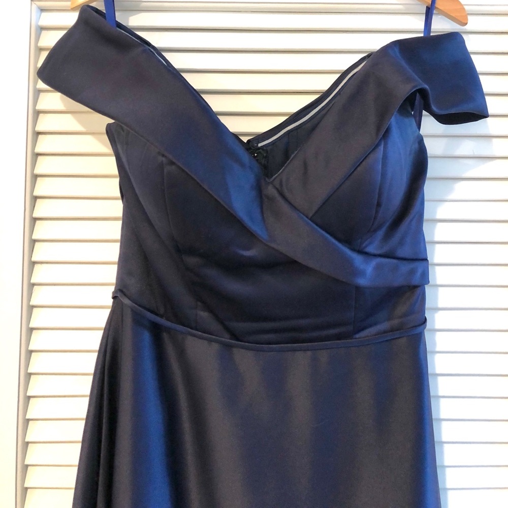 Satin Bridesmaid Dress Featuring a Classic Portrait Neckline